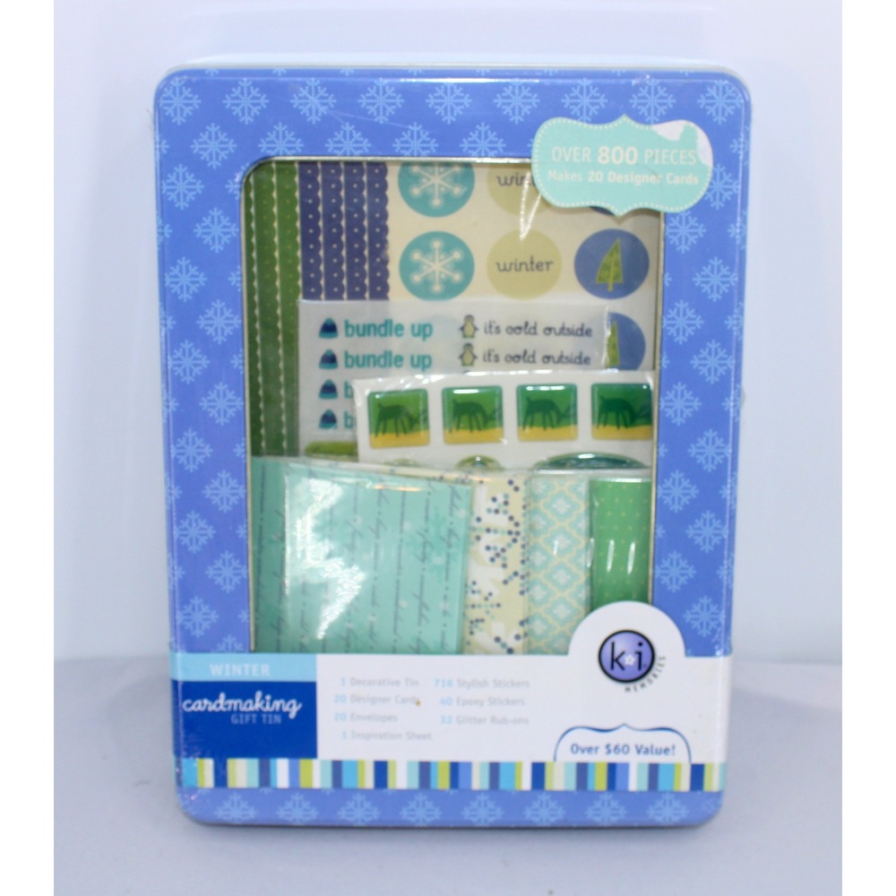 KI Memories Winter Cardmaking Gift Tin 800+ Pieces 20 Designer Cards 9346 NEW - Picture 1 of 4